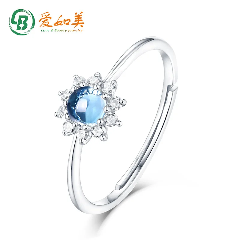 

18K Gold PT950 Platinum Silver Plated 7-layer Gold Platinum Can Be Combined with Sky Blue Topaz Sunflower Flower Mouth Ring