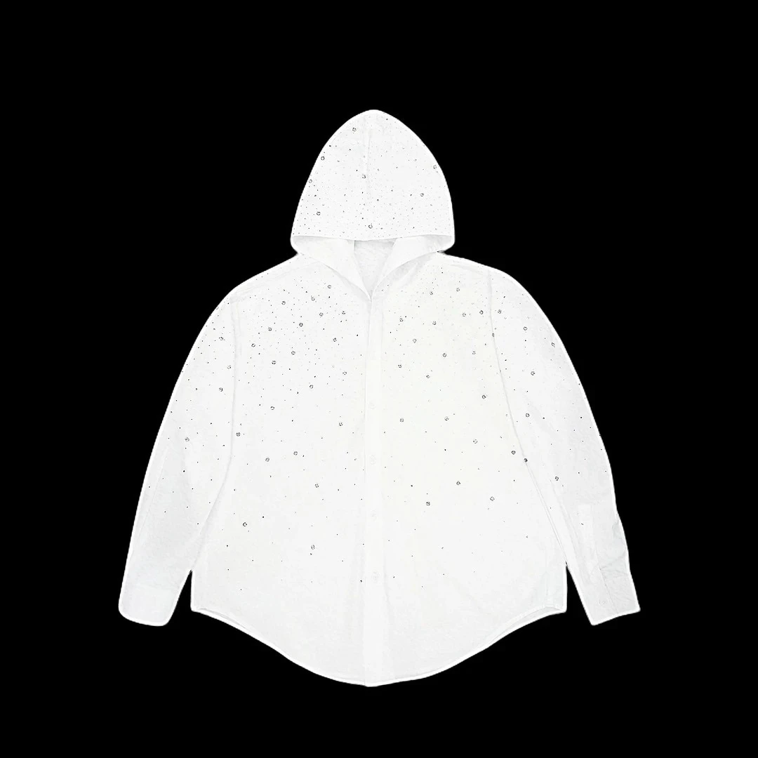 2025 New Fashion Trend Starry Heavy Rhinestone Long Sleeve Hooded Thin Shirt Casual Loose Daily Spring Cardigan Unisex