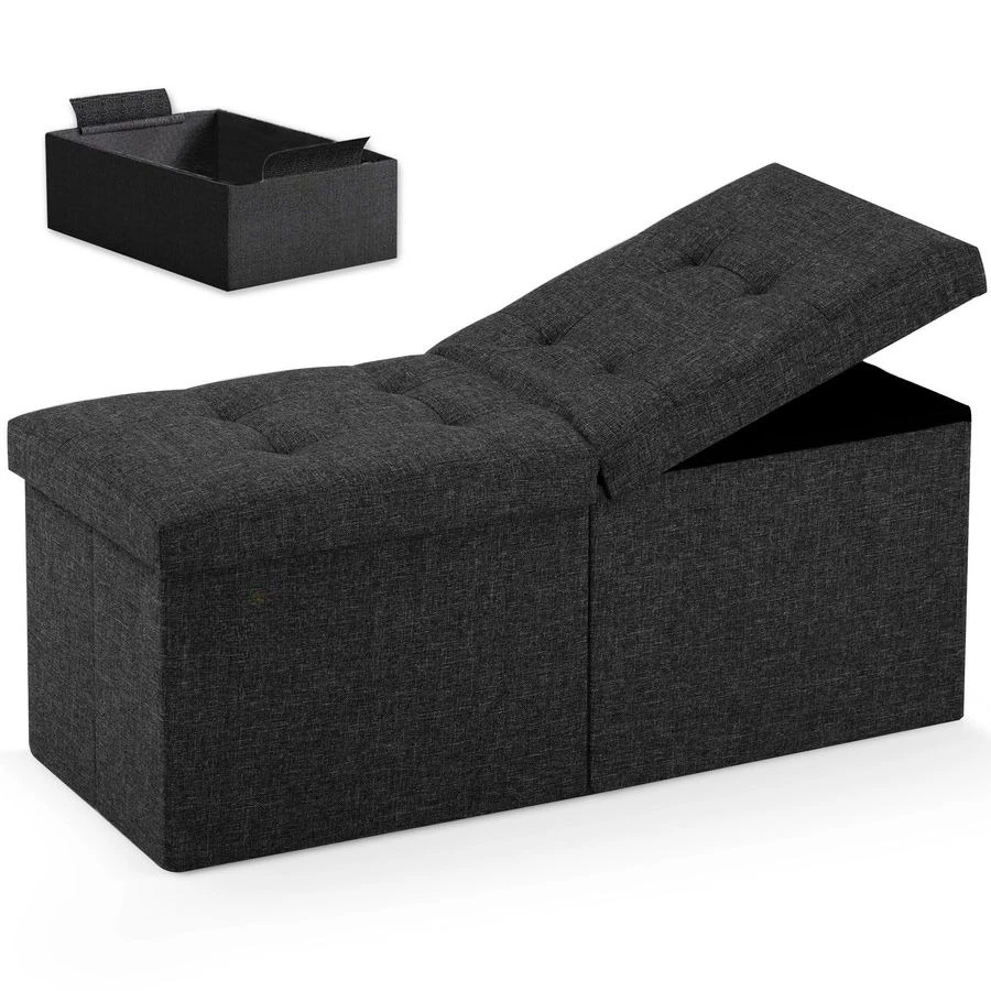 

31.5 Inches Ottoman with Storage, Folding Ottoman Bench Small Foot Rest Stool, Bedroom Bench with Flipping Lid, Linen Black