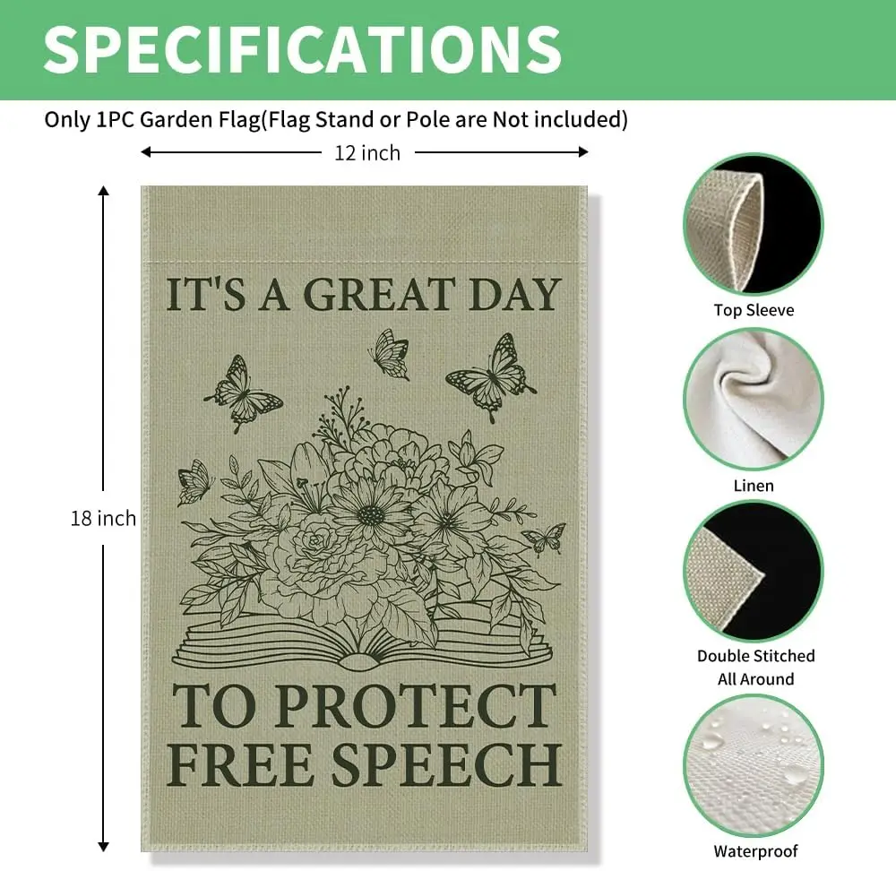 Perfectinsoy It’s a Great Day to Protect Free Speech Funny Garden Flag, Political Book Club Free Library Banner, Book Lover  ZZM