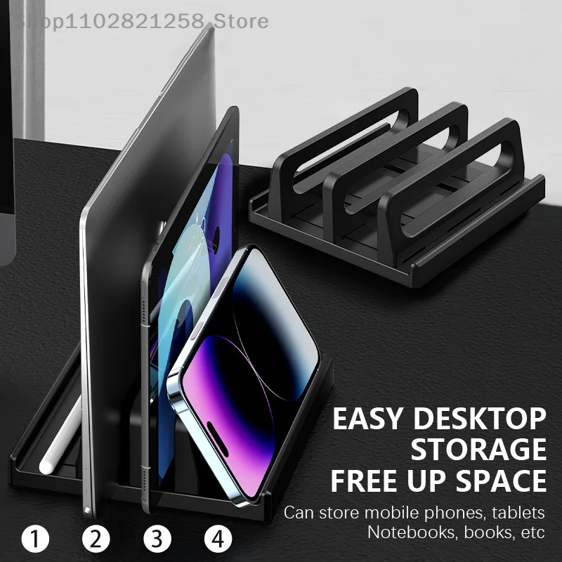 Dual-Slot Adjustable Vertical Laptop Stand ABS Plastic 4in1 Design Space-Saving For MacBook Chromebook Surface HP Dell Book IPad