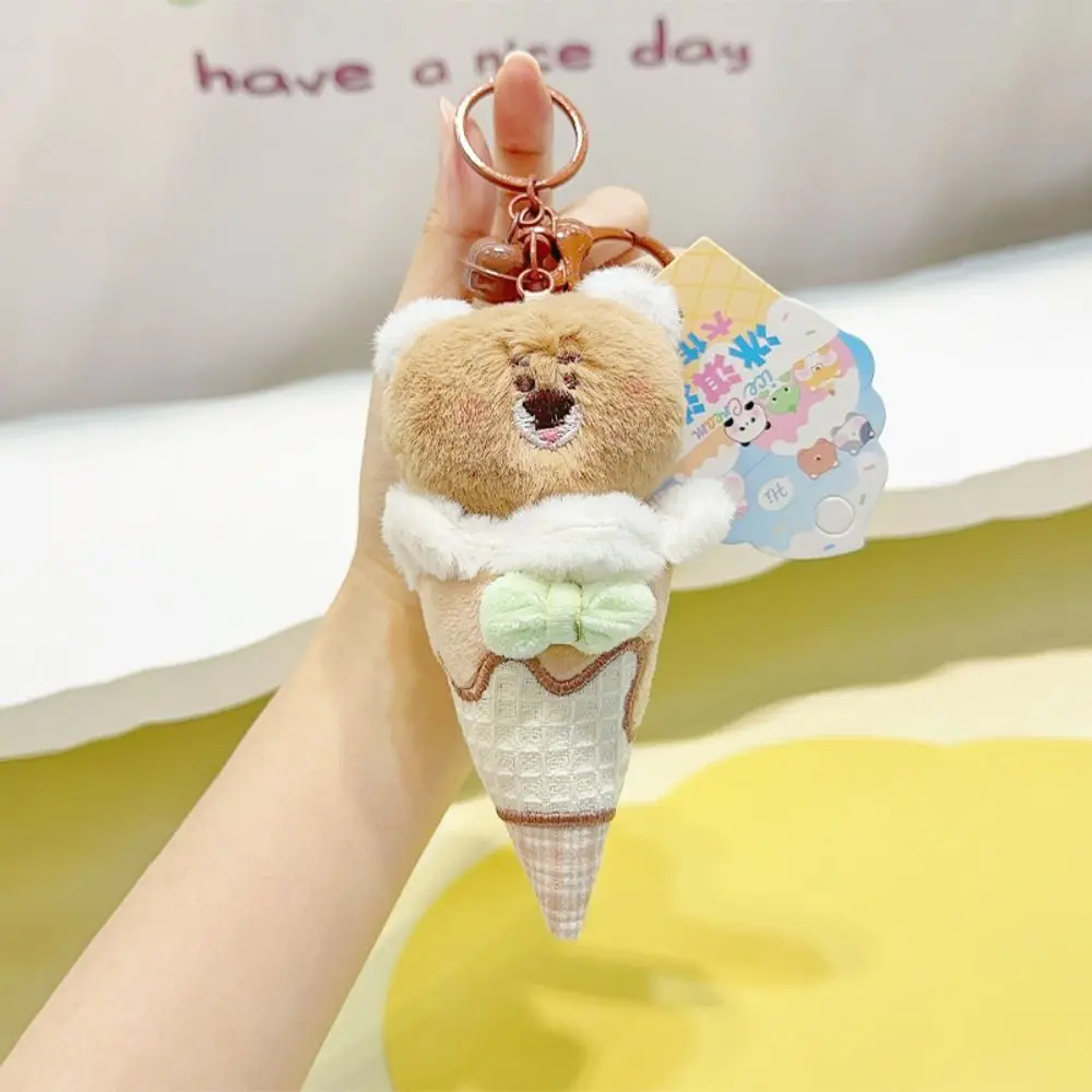 Adorabile orso gelato cono portachiavi gatto mentale peluche animale portachiavi dolce cono morbido zaino ciondolo scuola