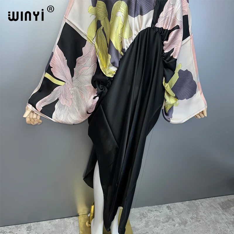 WINYI drucken sommer maxi kleid Muslimischen Abaya Dame strand cover up muslimische frau kleider Beachwear mode Kaftan abaya dubai luxus