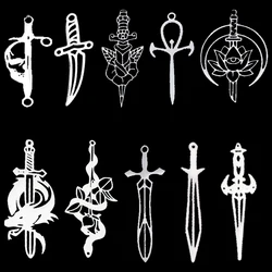 3pcs Stainless Steel Dragon Snake Gothic Cross Sword Knife Charms DIY Craft Amulet Earrings Punk Necklace Jewelry Making Pendant