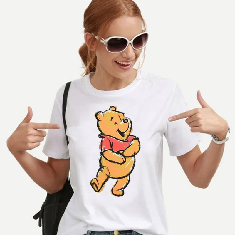 Oversized Women's T-shirts Winnie Pooh Bear Cartoon White Kawaii Tops Gothic Kawaii Clothes Women T Shirts Y2k Top