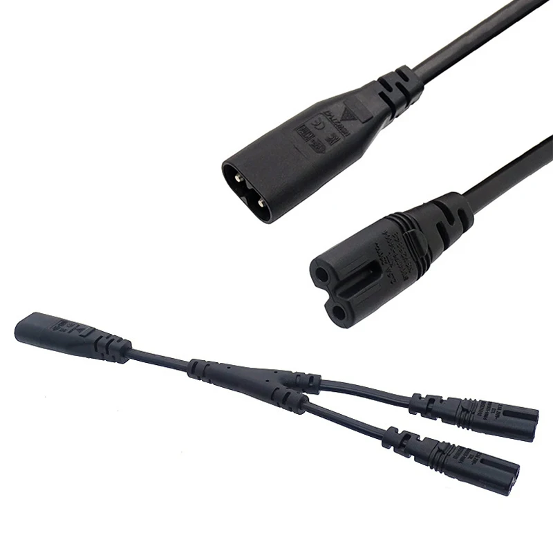 

1PC IEC 320 C8 2Pin Male to 2 x C7 Female Y Split Power Cable About 30CM IEC 320 C7 to C8 extension cords C8 male to C7 female