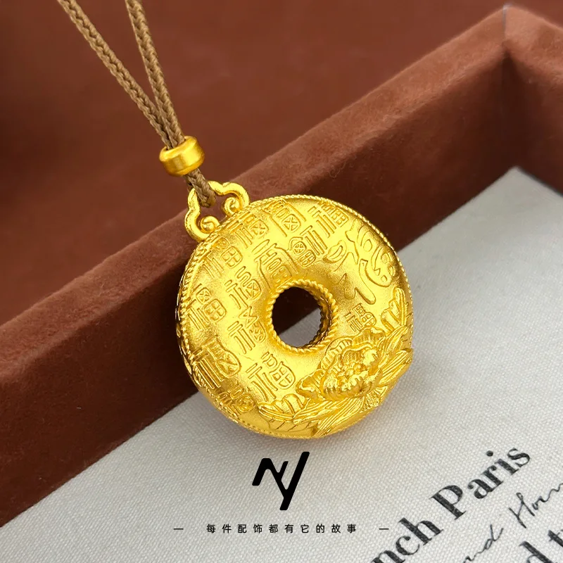 

Настоящее 24-каратное золото 9999, дизайн в этническом стиле, цветок пиона Baifu, полая безопасная пряжка, кулон, плетеная веревка, ожерелье, ювелирные изделия