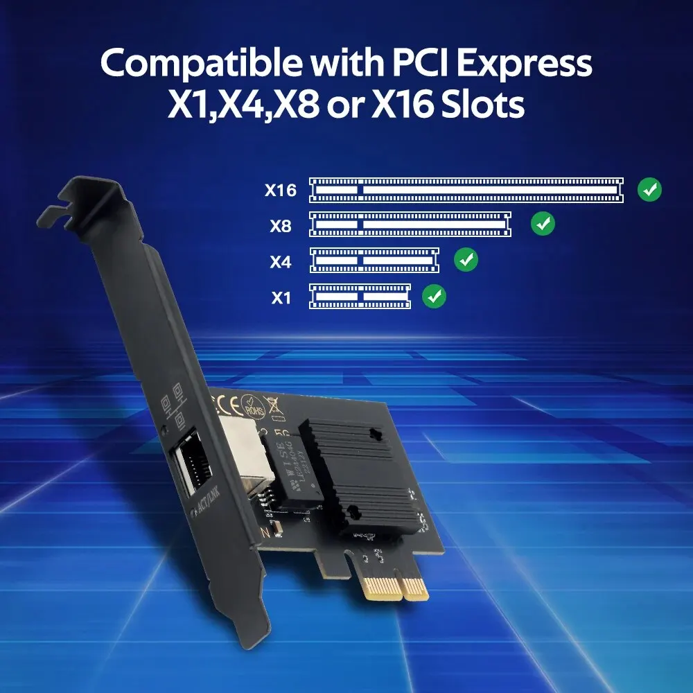 Intel I226-V PCIE To RJ45 Network Adapter 2.5G Gigabit Ethernet 100/1000/2500Mbps RJ45 LAN Controller For Desktop/PC Easy Set