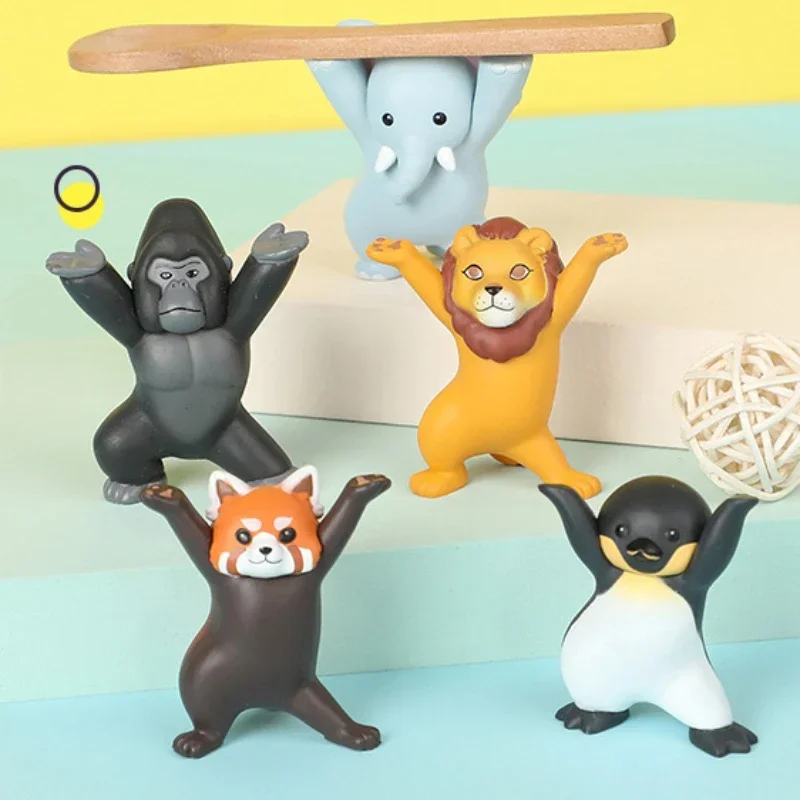Animal Model Pen Holder Gachapon Capsule Toy Raccoon Elephant Chimpanzee Lion Penguin Kawaii Desk Decor Students Gifts