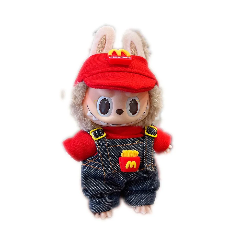 ل 17 سنتيمتر V1V2 Labubu mcdonalds الملابس الزي فتاة العمل مجموعة لطيف دمية ملابس العمل الصبي الزي وزرة اكسسوارات