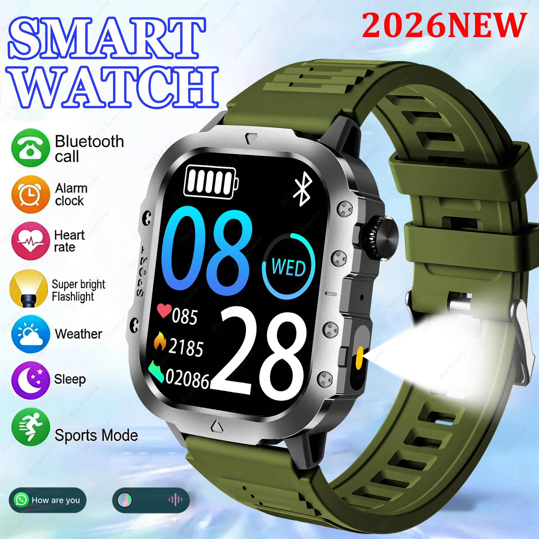 

Военные умные часы для мужчин, водонепроницаемые часы для занятий спортом на открытом воздухе, 2,01-дюймовый HD сенсорный экран, голосовой Bluetooth-вызов, GPS-трекинг, умные часы