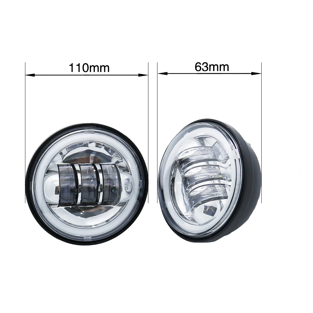1 Pair 4.5“ 4 1/2 inch Motorcycle Chrome Black LED Fog Passing Auxiliary Light for Classic FLHR Road King 4.5Inch LED Fog Light