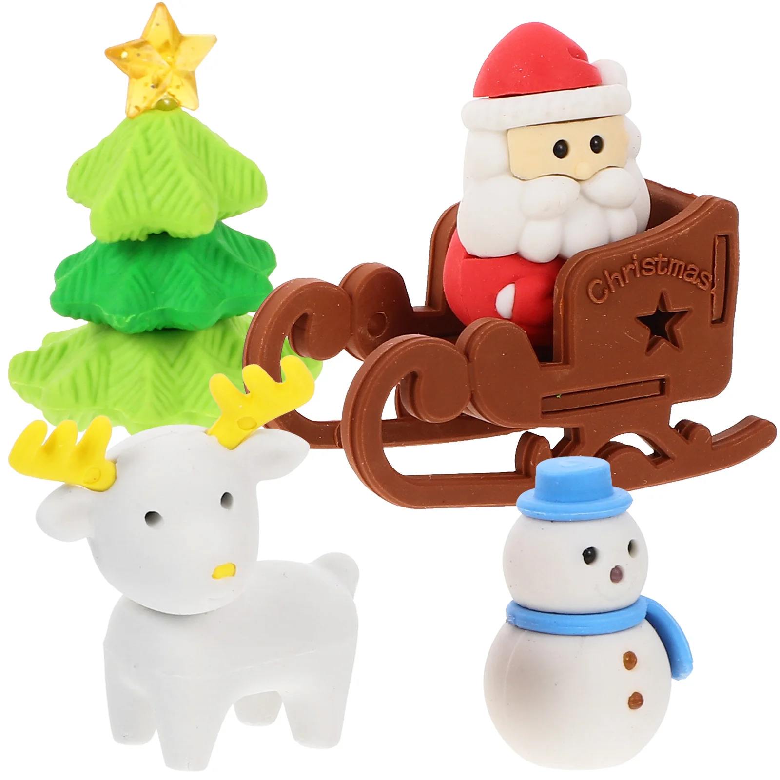 

12pcs Christmas Eraser Santa Deer Snowman Design Soft School Rubber Gifts Kids Party Supplies Student Drawing Pencil