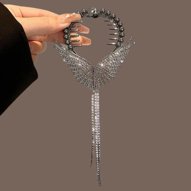 1 Super Fairy Angel Wings Tassel hair clip Women\'s advanced sense clip back head ball head grab clip Hair accessories for everyd