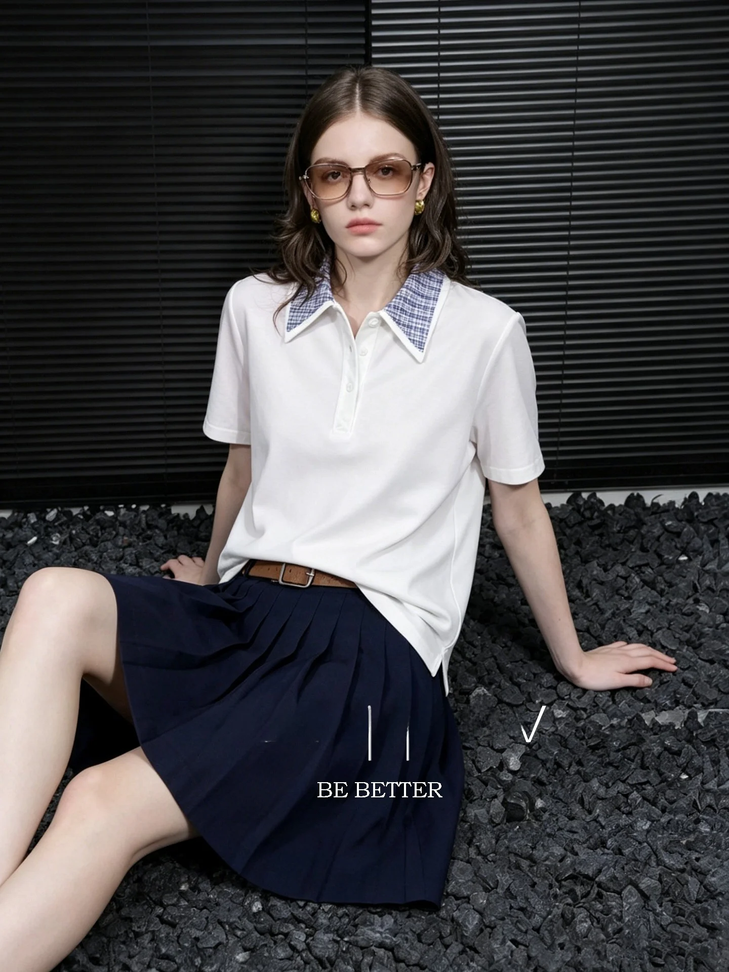 

Huaappuw Casual Shirt Double Layer Collar Short Sleeve Summer New Style College Style French Style Loose Fit Girls Top