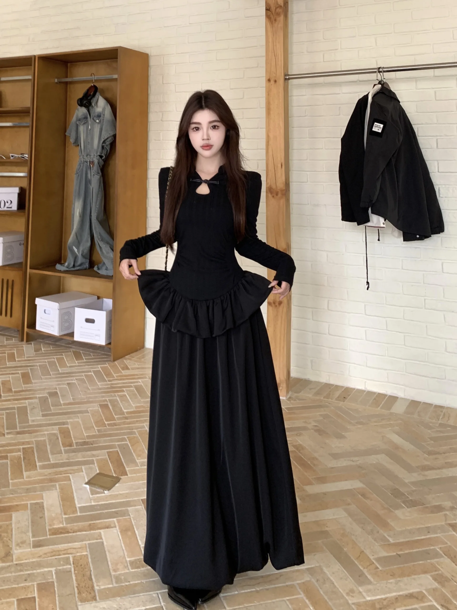 

plus Size Women's Traditional Chinese Sle Long Sve Stand Collar Dr Waist Cinched Ele Long Dr Autumn New Arrival