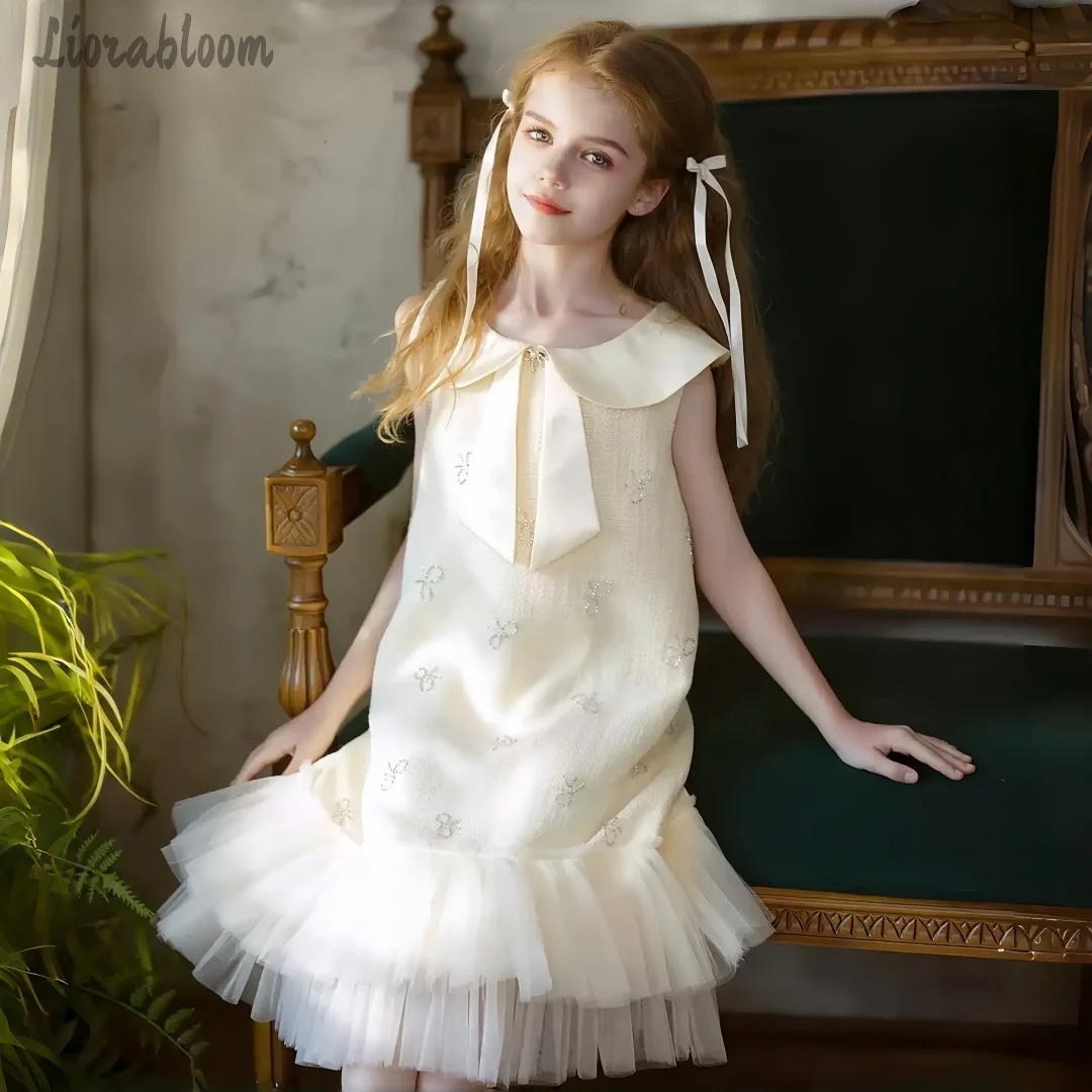 

Girls' Beige Formal Dress Flower Girl Dress Adorned 3D Bow Accents Wedding Party Attire Dress свадебное платье