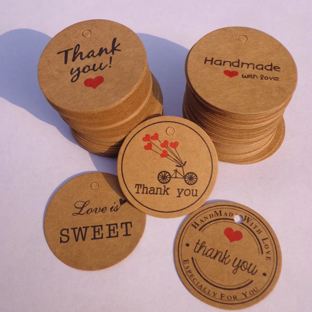 

100 Pcs Kraft Paper Tags Without String Vintage Wedding Favors Gift Tabs Valentine Party Decorations Round Hole Design Handmade