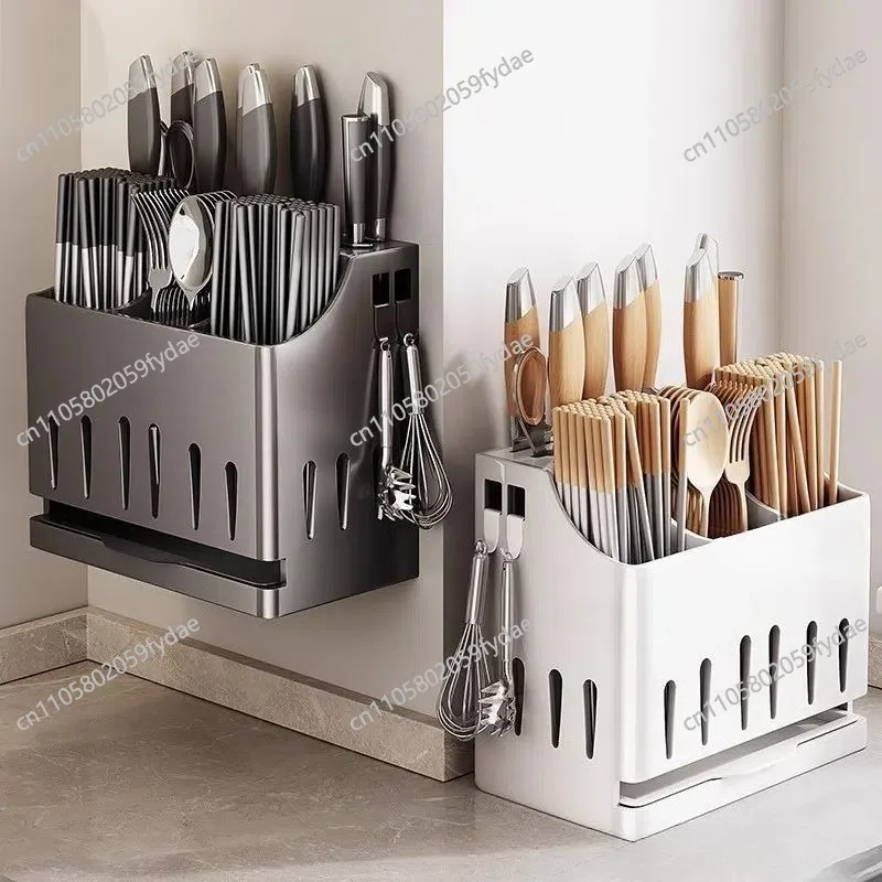 Stainless Steel Knife Holder, Chopsticks Integrated Storage Rack,Tableware, Kitchen Utensils, Storage Box, Drain Knife Holder