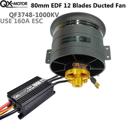 QX-Motor 80mm EDF QF3748 12 łopatek wentylator kanałowy silnik bezszczotkowy z 160A ESC do FMS RC Drone Model części zamienne