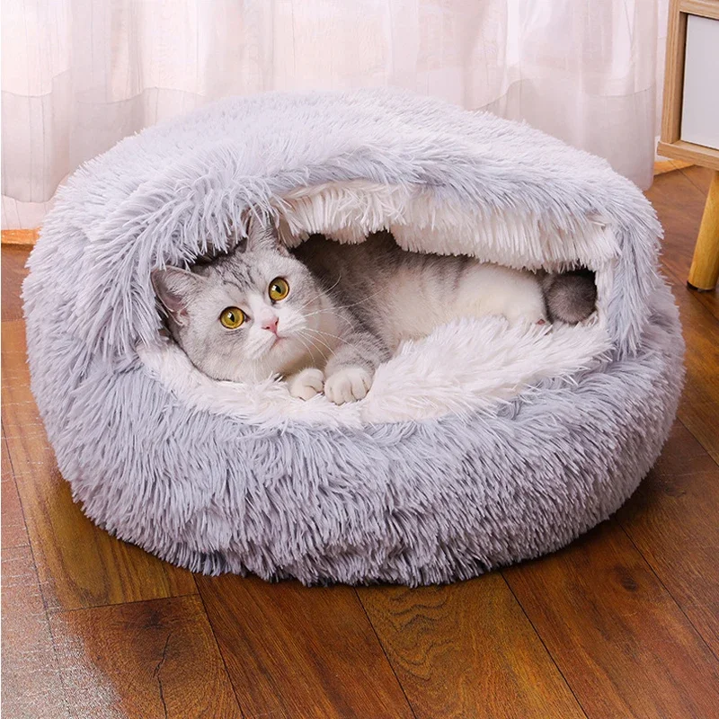 Soft Plush Round Cat Bed Pet Mattress Warm Comfortable Basket Cat Dog 2 in 1 Sleeping Bag Nest for Small Dogs