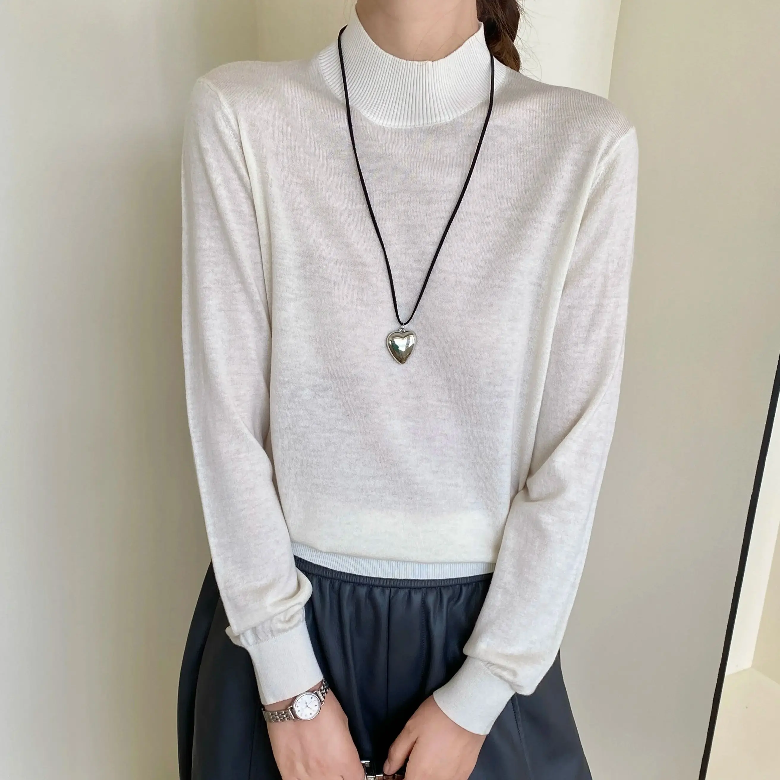 

100% Ultrafine Merino Worsted Wool Autumn and Winter Half Turtleneck Sweater Simple and Versatile High-Bottom Bottoming Cardigan