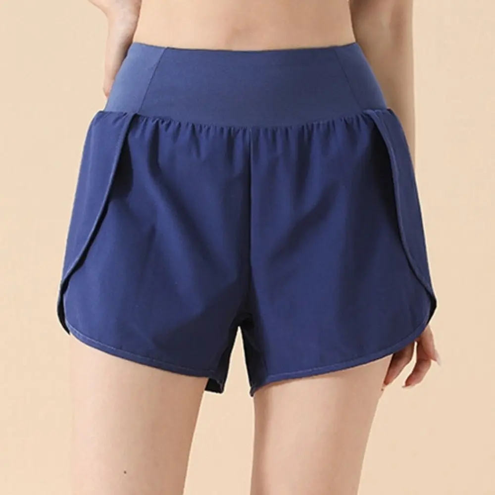 Anti-glare Lining 2 in 1 Yoga Shorts Side Pockets Hem Elastic Sports Shorts Breathable Loose Fitting Fitness Shorts Running