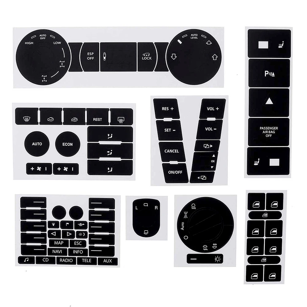 9 Set For VW For VOLKSWAGEN Touareg 2004-2009 Car Interior Stickers Radio+ A/C Climate Control Button Repair Decals Stickers - Image 2