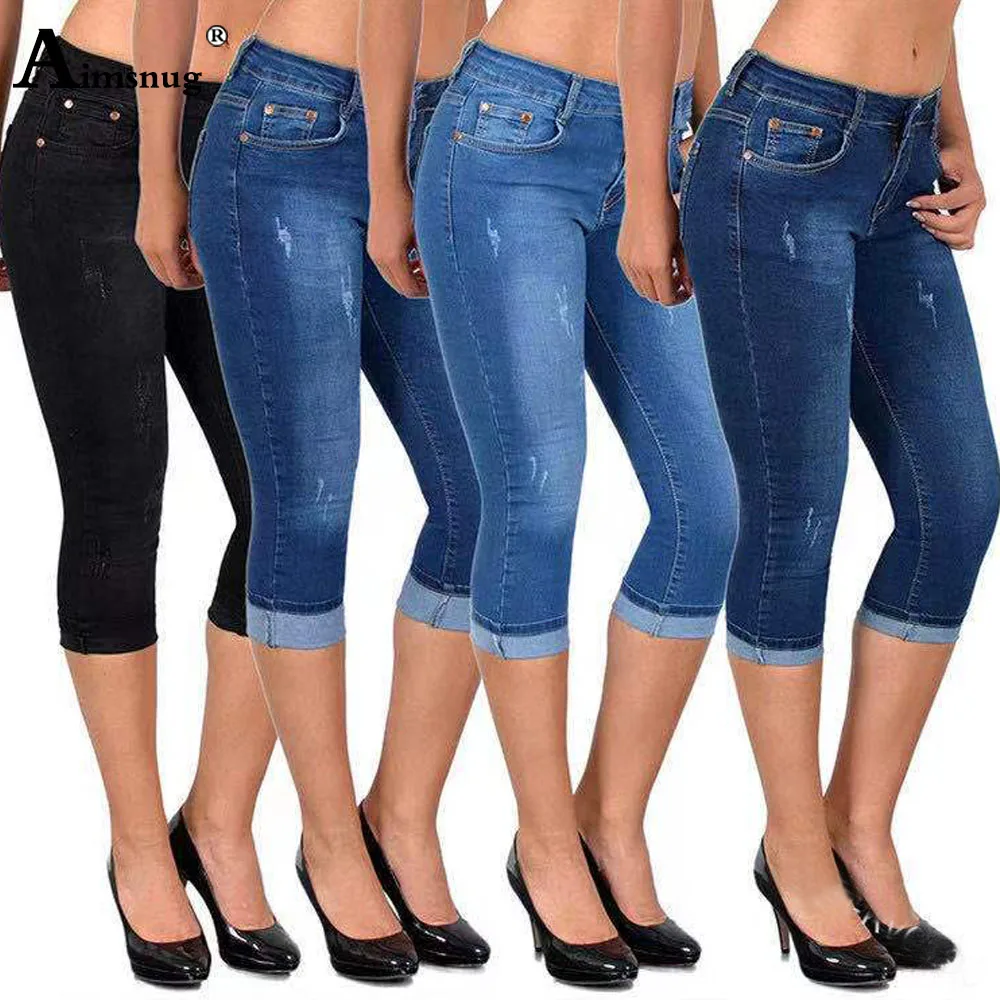 

Plus Size 3xl Fashion Street Ripped Jean Shorts Women's Mid-Calf Pants Female Short Jeans Denim High Waist Pencil Jeans Bottom