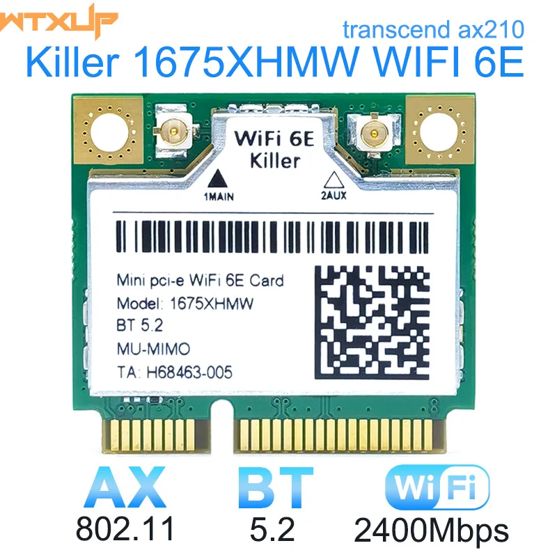 

Killer 1675X 2400Mbps WiFi 6E Adapter Bluetooth 5.2 Tri Band Wireless Card Mini pcie 1675X HMW Support Win10 11 For Laptop/PC