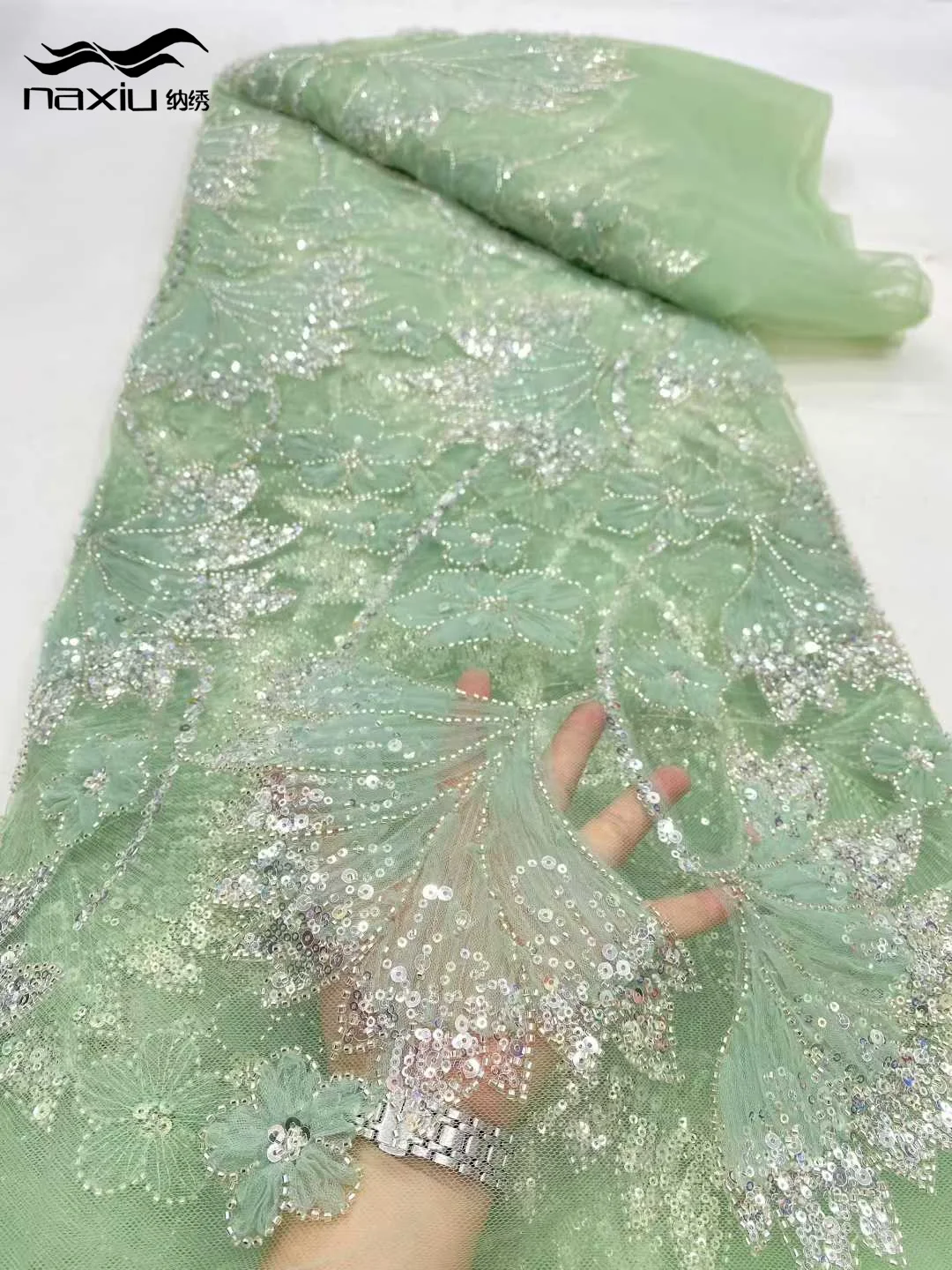 Madison Pink 5 Yards High-end Beaded Fabric Latest African Luxury Sequins Groom Embroidery Fabric French Tulle Lace For Sewing