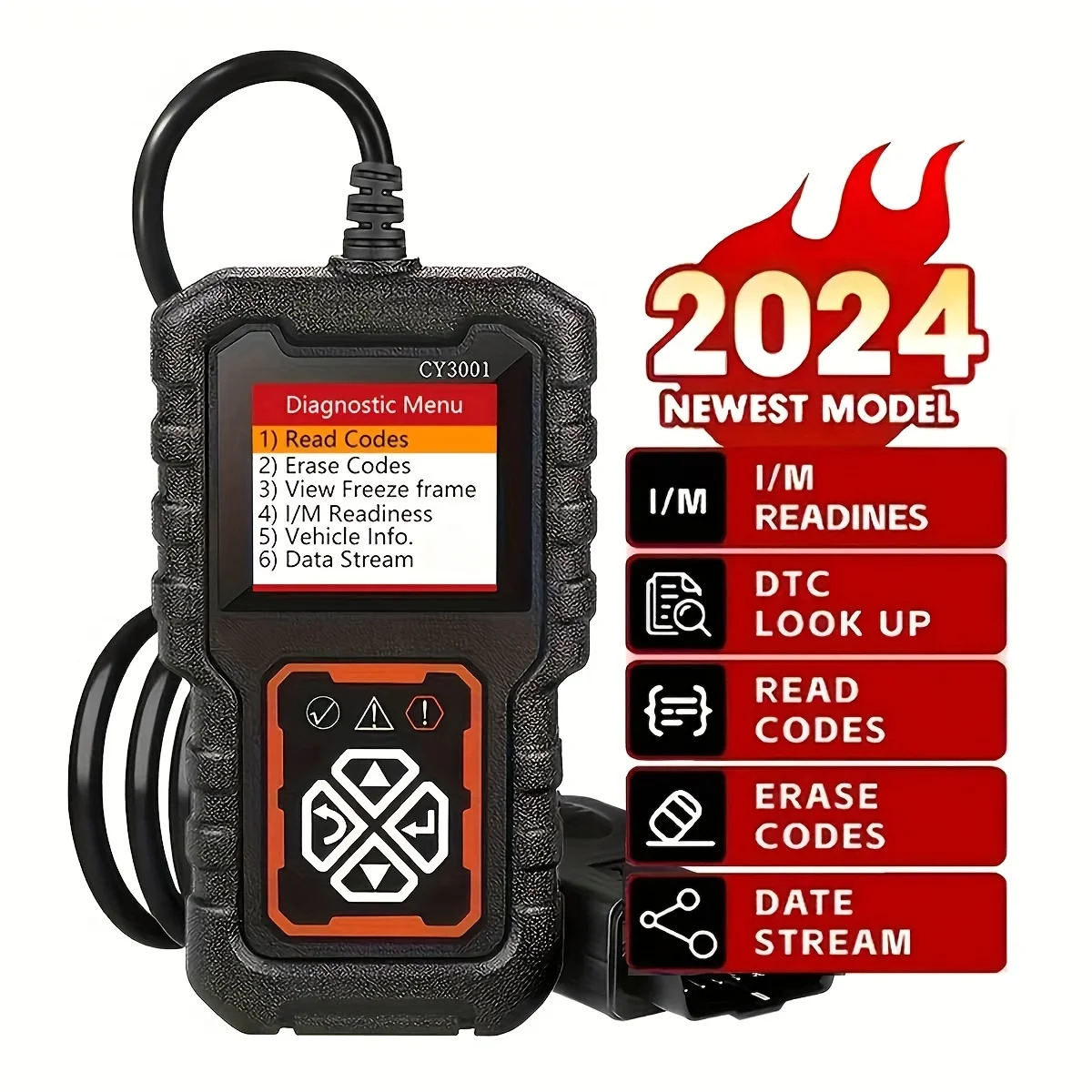 2024 Obdii Automotive Diagnostic Tools - Engine Fault Code Reader, Modeable, 6 Languages, Data Flow, Dtc Search and I/M Preparation Status