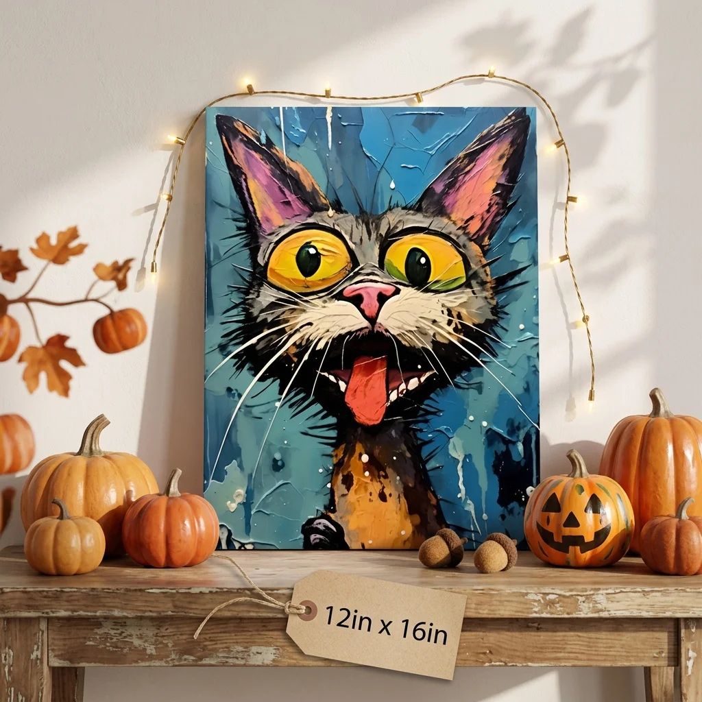 Whimsical Cat Art Canvas Print Frameless Wall Decor Rustic Farmhouse Wall Home Bedroom Living Room Office Room Decoration