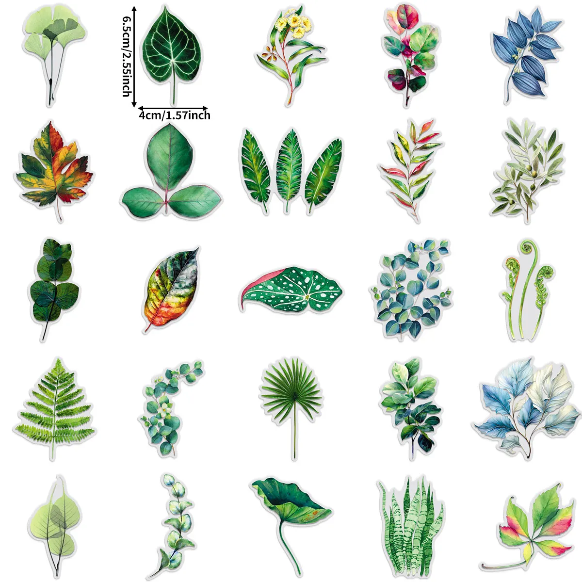 50 Transparent Leaf Pet Stickers, Green Cartoon Plant Leaves, Waterproof Decorative Stickers for Water Cups and Computers