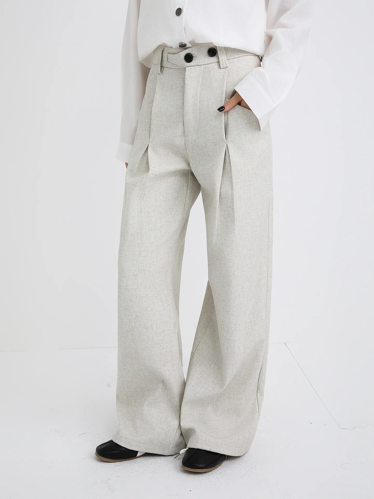 

Женские свободные льняные брюки с высокой талией, широкими штанинами и прямым кроем, повседневные, с эффектом стройности