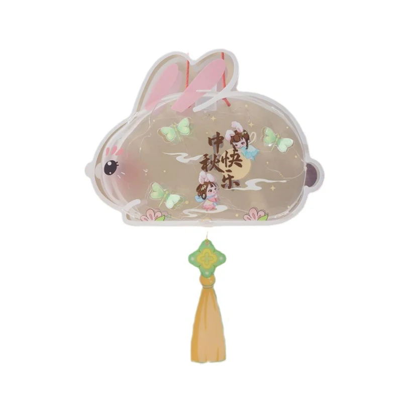 Lanterna di coniglio illuminata portatile fai-da-te Blossom Flower Cloud Moon Light Lamp per il Festival di metà autunno-Lucky Cloud Bunny