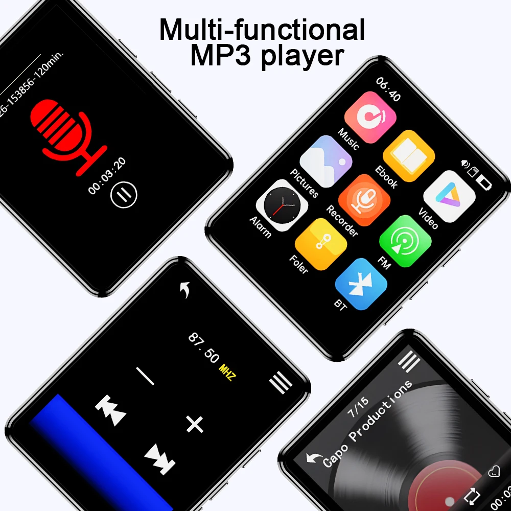 Bluetooth 5.3 MP3 Player 2.4 Inch Full Touch Screen HiFi Music Player Built-in Speaker With E-book /FM/Radio/Video