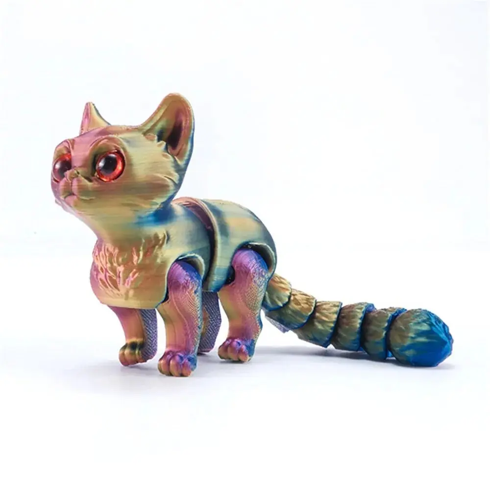 Creative Glittering Eyes 3D Printed Cat Articulated Desktop Decor Mini Cat Figure Multi-joint Movable 3D Cat Doll Children Toy