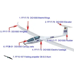 FlyFly aliante DG1000 RC Sailplane pezzo di ricambio in fibra di vetro fusoliera ali di legno