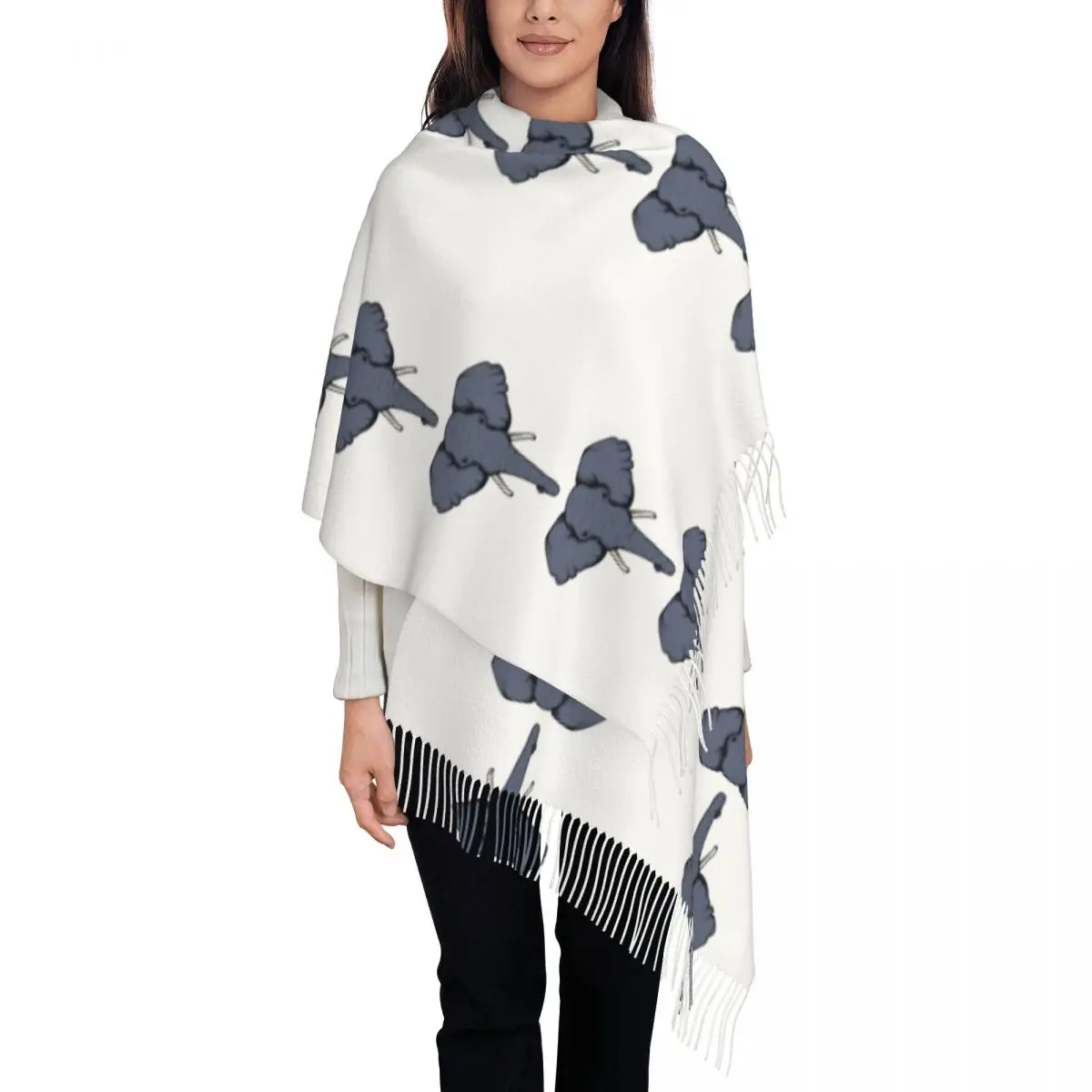 

Азиатский шарф со слоном, шарфы с кисточками для женщин, мягкие теплые шали и накидки, длинная осенне-зимняя шаль