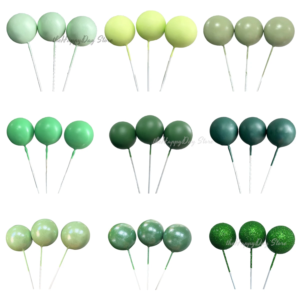 20Pcs Jungle Cake Decorations Green Balls Cake Toppers Pearl Dark Sage Green Ball Cake Topper Safari Baby Shower Birthday Decor