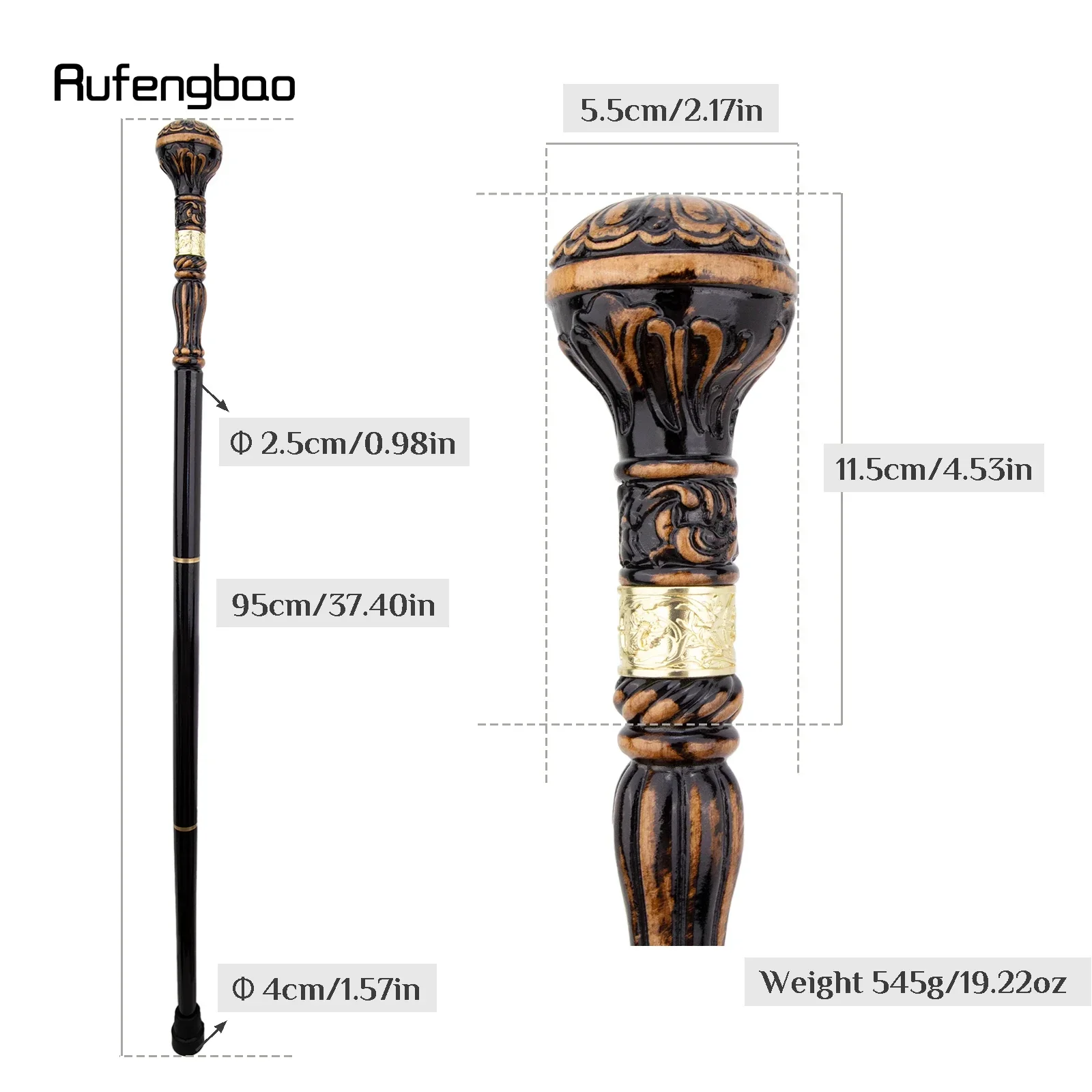Schwarz Braun Kreative Runde Holz Mode Spazierstock Dekorative Cospaly Holz Gehstock Halloween Mace Zauberstab Crosier 95 cm