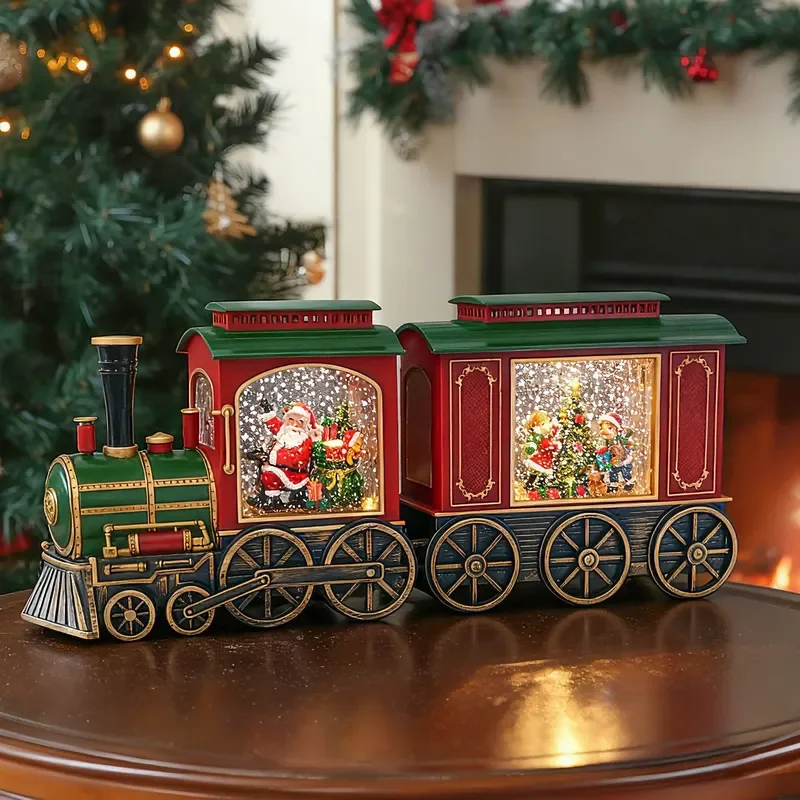 Christmas Train Model Decoration Creative Ornament Snow Music Bell Atmosphere Luminous Gift