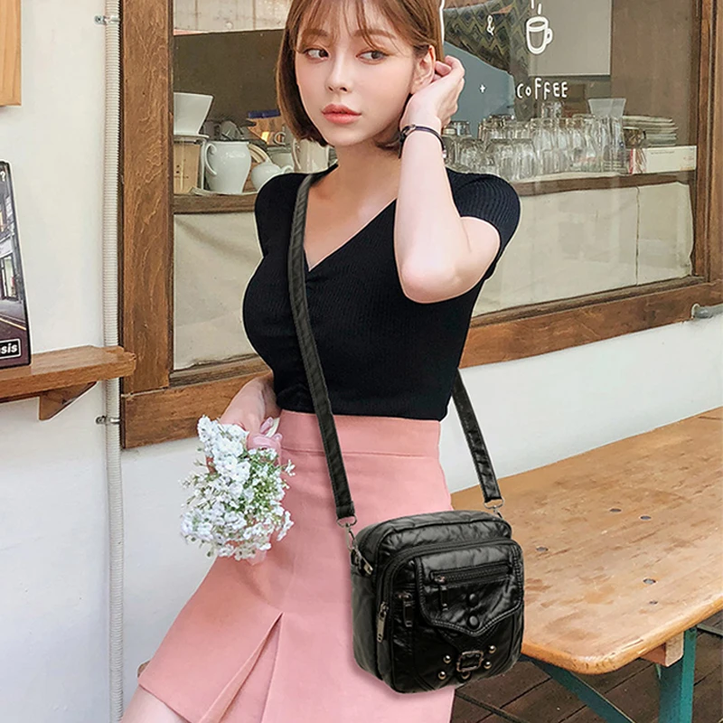 Many Pockets Shoulder Crossbody Bags for Women 2022 Brand Designr Soft Leather Handbags Leisure Style Ladies Messenger Bags Sac