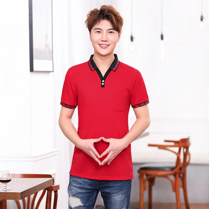 New Waiter Short-Sleeved T-shirt Custom Logo Restaurant Hot Pot Restaurant Milk Tea Coffee Shop Restaurant V-neck Working Clothe