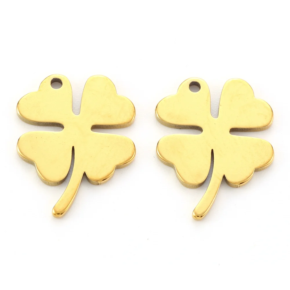 10PCS Vacuum Plating 304 Stainless Steel Pendants Laser Cut Clover Golden