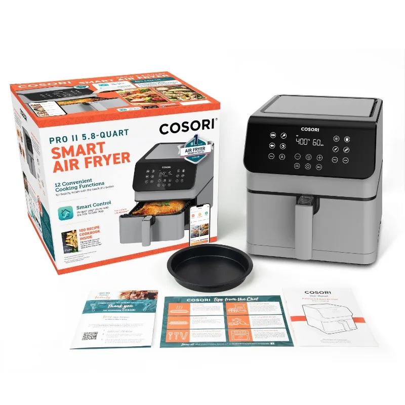 Cosori Pro Gen 2 Smart Air Fryer, Cinza Claro, Bônus Exclusivo, Inteligente, 5.8, 12 em 1