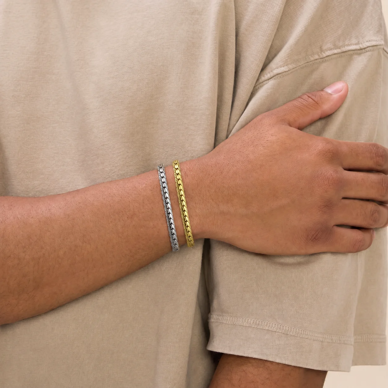 Cuban Chain Bracelet for Men Women,Basic Punk Stainless Steel Curb Link Chain Chokers,Vintage Gold Color Solid Metal Collar