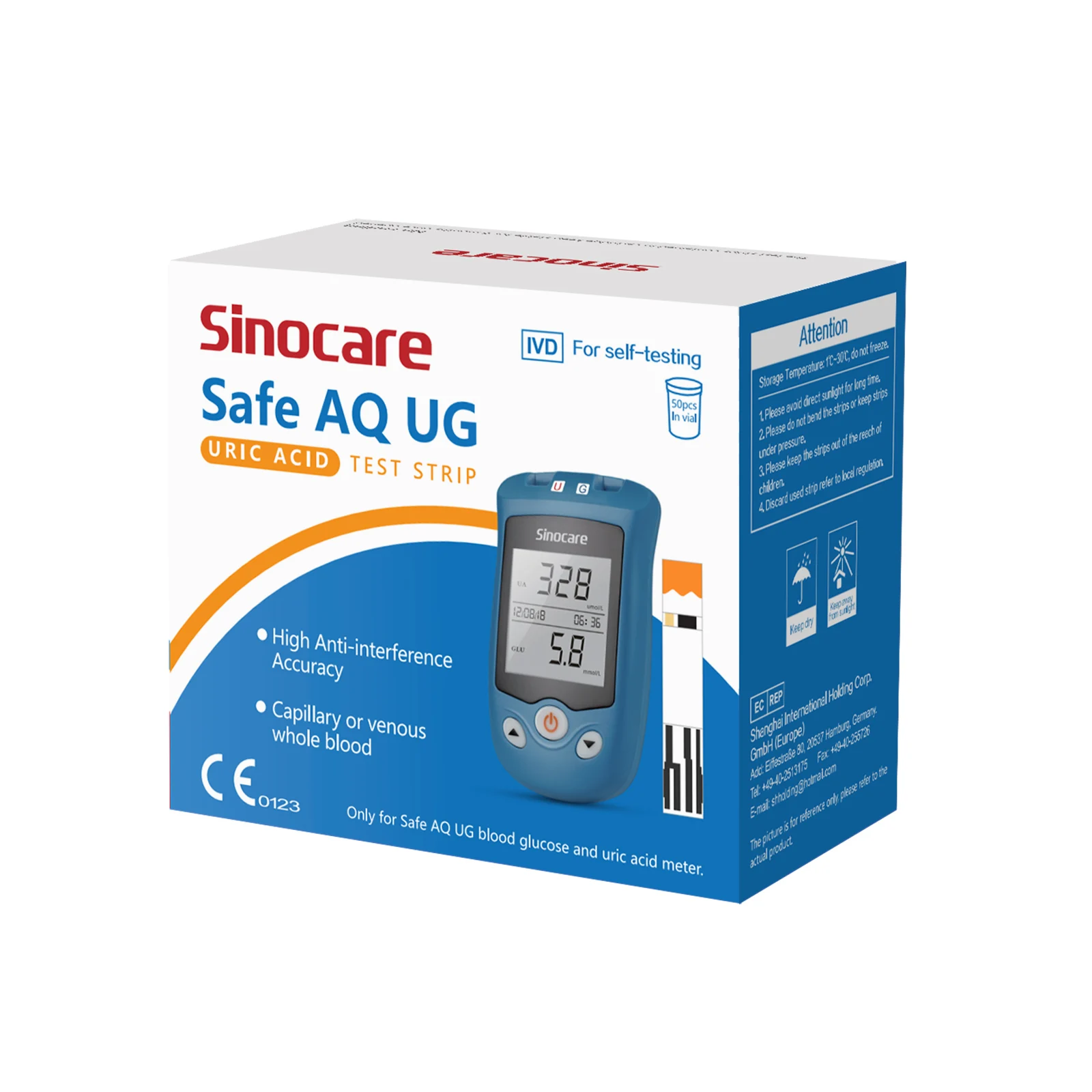 50/100PCS Sinocare Blood Glucose Test Strips Uric Acid Test Strips for Safe AQ UG only