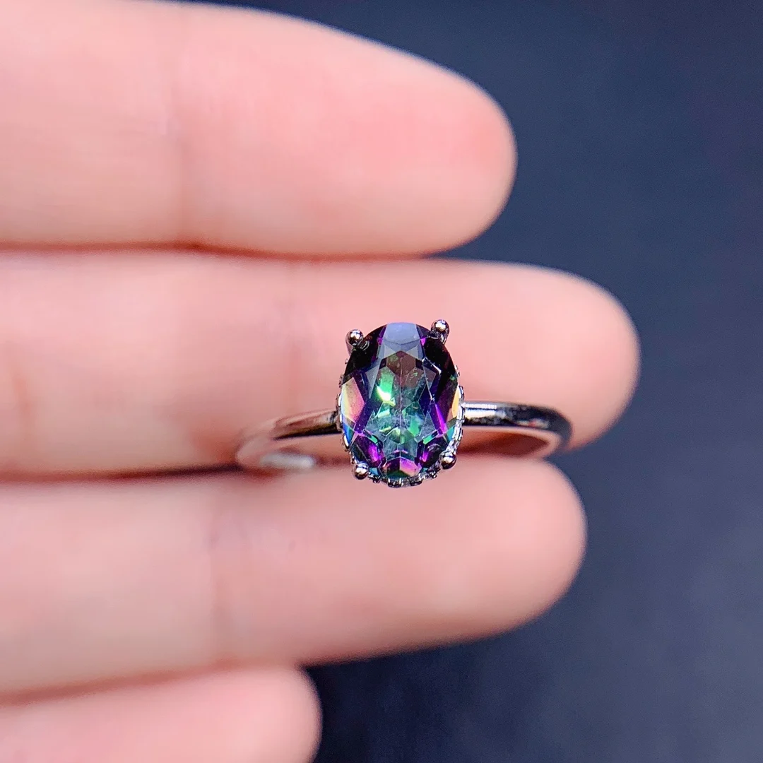 Simple Designs Solitaire Oval Mystic Topaz Natural Gemstone Ring Engagement Anniversary Party Jewelry For Gift